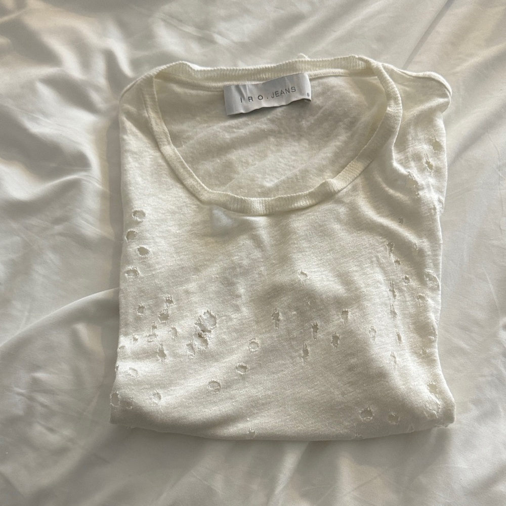 IRO Cream Distressed Tee